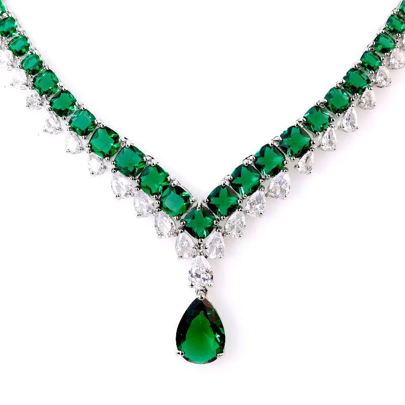 French vintage emerald green zircon high-end party collarbone necklaces