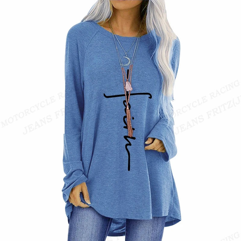 Christian Cross T shirt Long Sleeve Oversized