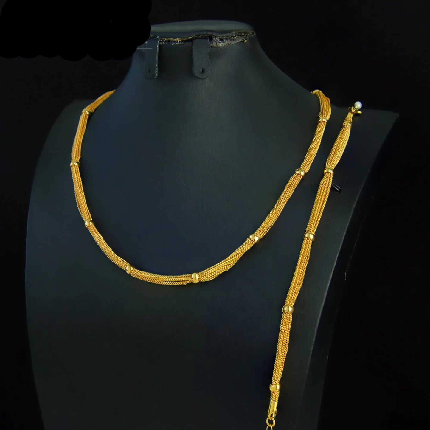 21k Gold Plated Multi Chains Necklace Bracelet Earrings