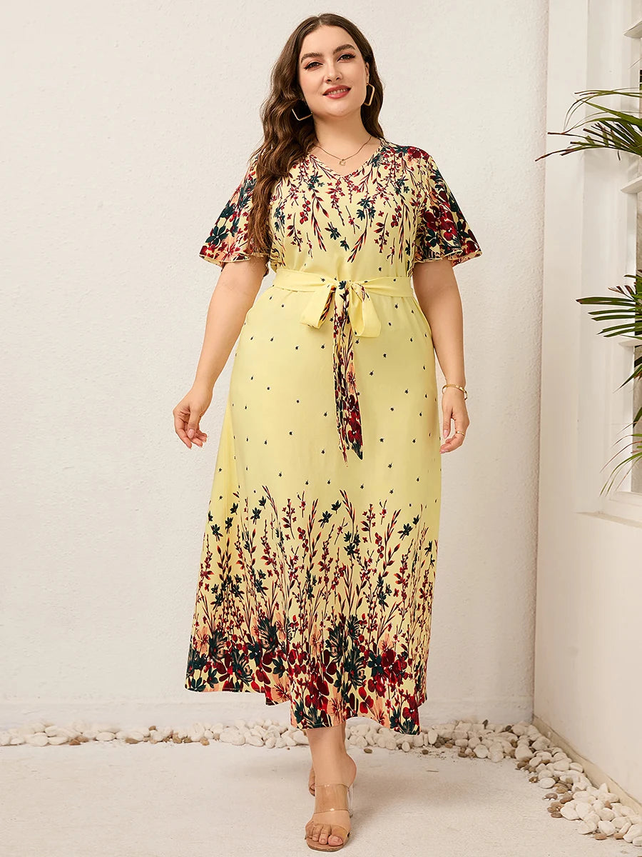 V Neck Short Sleeve Dress Curvy Woman Plus Size Women Clothing