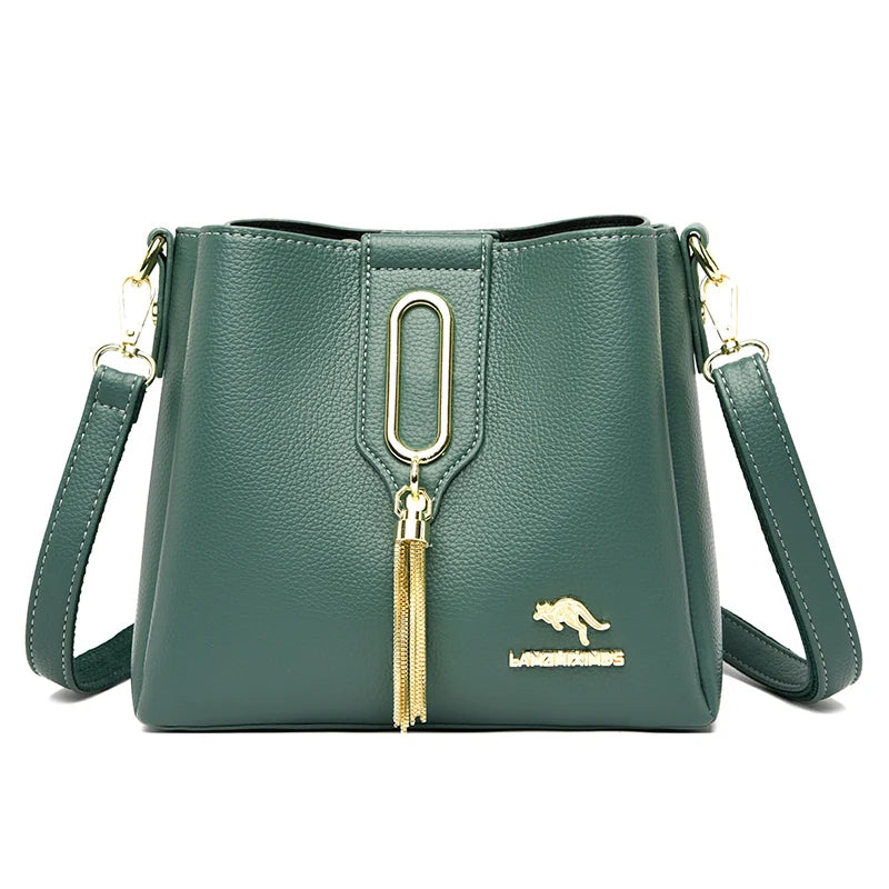 High Quality Leather Three layers Ladies Shoulder Crossbody Bag
