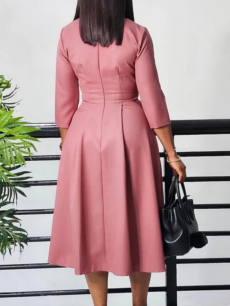 Sleeves Fashion Slim Fit Midi Length Elegant Style Dress