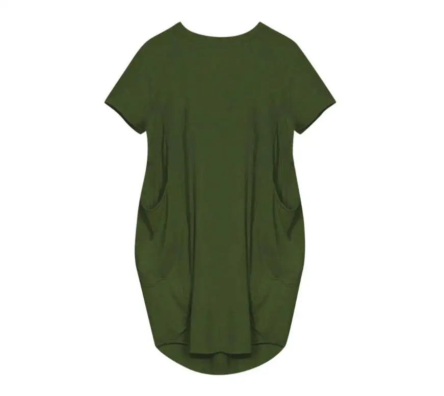Short Sleeve Round Neck Pockets Sexy Female Dress