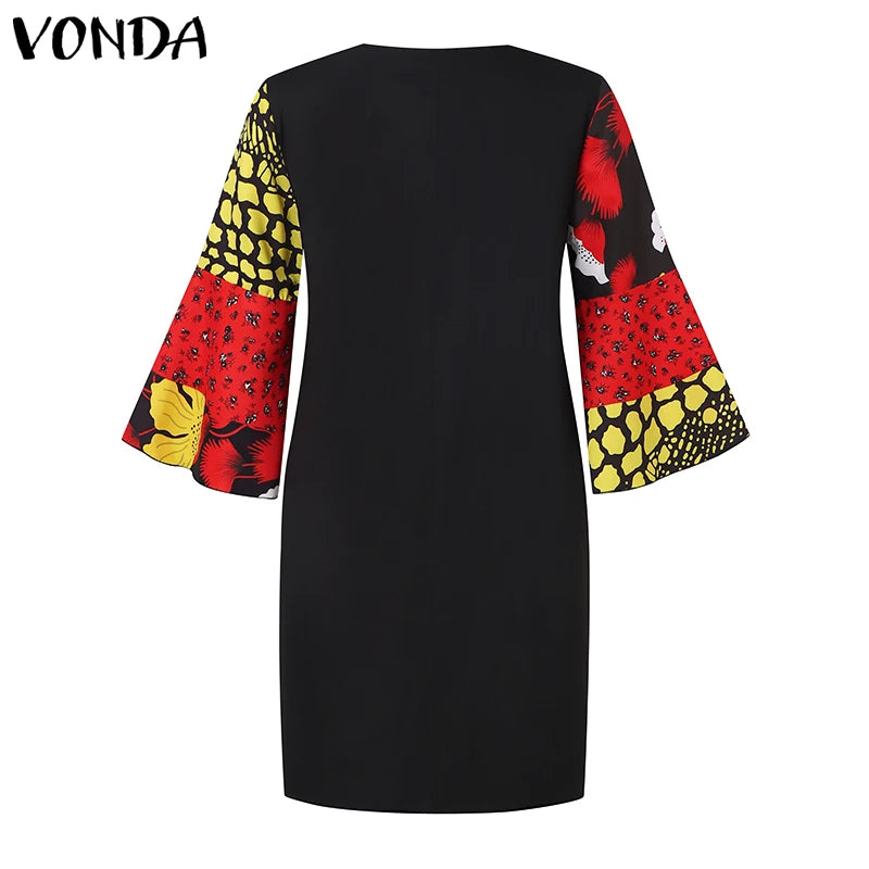 Plus Size Short Dress Flare Sleeve Party Sundress