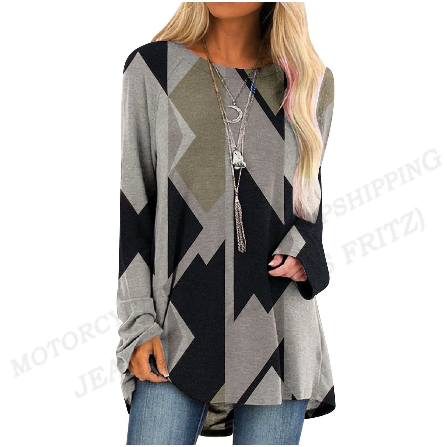 Fashion T-shirt Long Sleeve Tunics Graphic Top