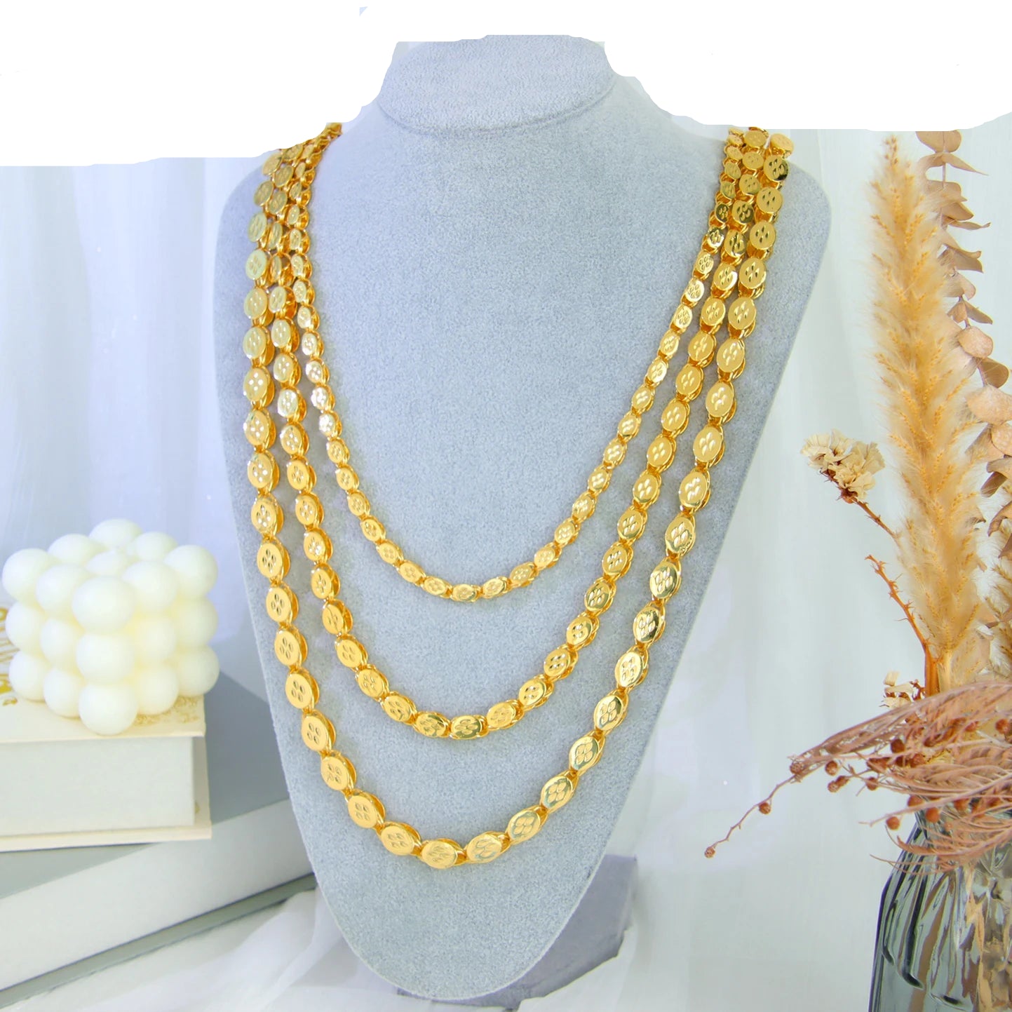 Luxury Long Necklace 50/100cm 24k Gold Plated Islamic Turkish Jewelry
