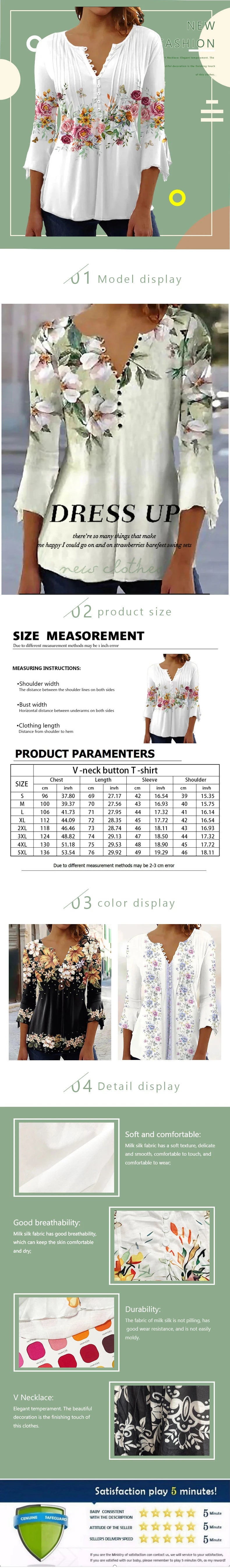 Summer Street Fashion Button-Down Comfortable Seven-Quarter Sleeve Top