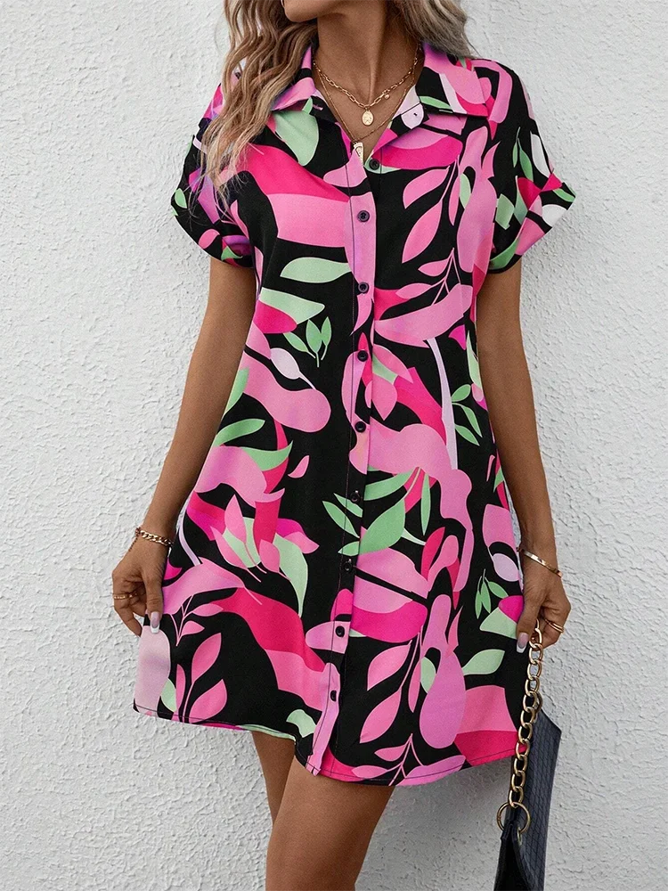 Comfortable Short Sleeve Mini Dress Sweet Flower Fashion Women Dress