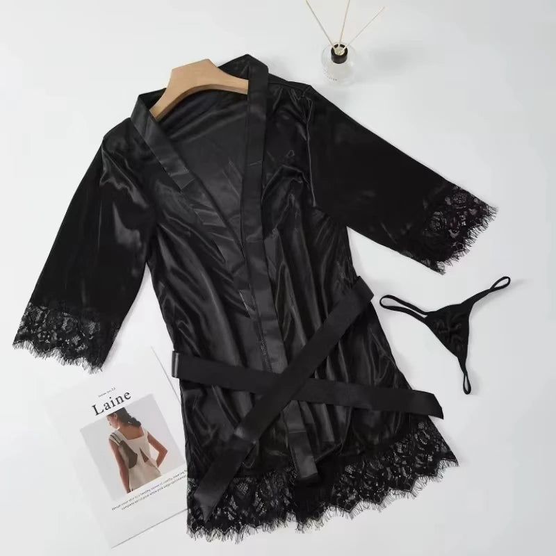 Women Ice Silk Pyjamas Robes Sleepwear Nightgowns Nightdress Smooth Soft Comfortable