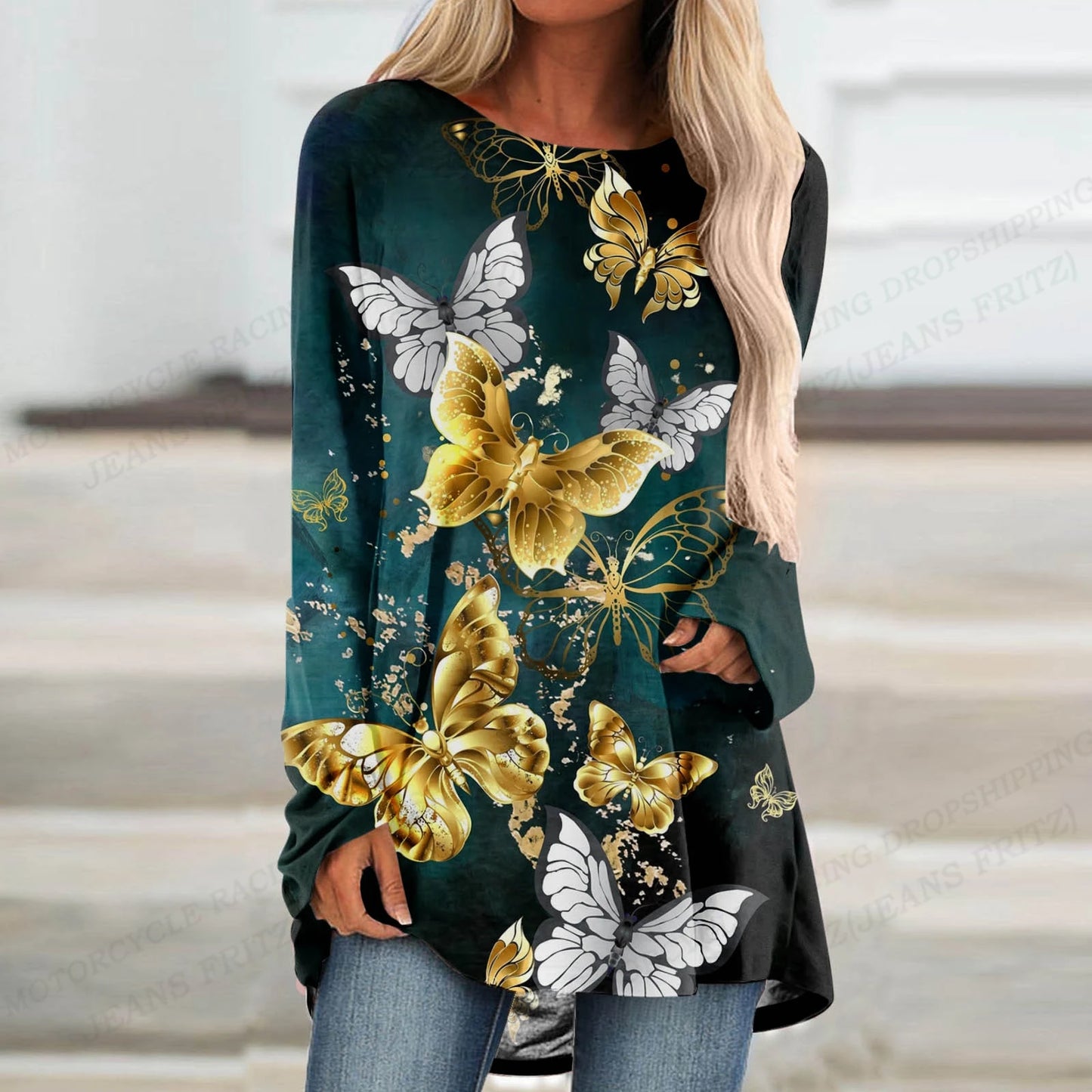 Golden Fashion T-shirt Loose Long Tops Luxury Oversized Dress