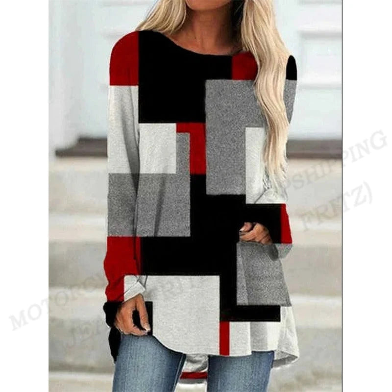 Fashion T-shirt Long Sleeve Tunics Graphic Top