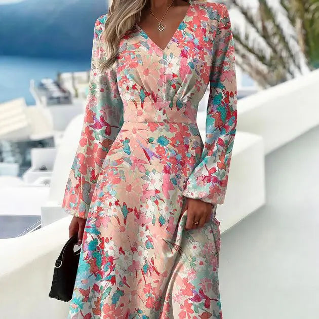 Slim Fit Fashionable Dress With Flared Sleeves Sexy V-neck Long Sleeved