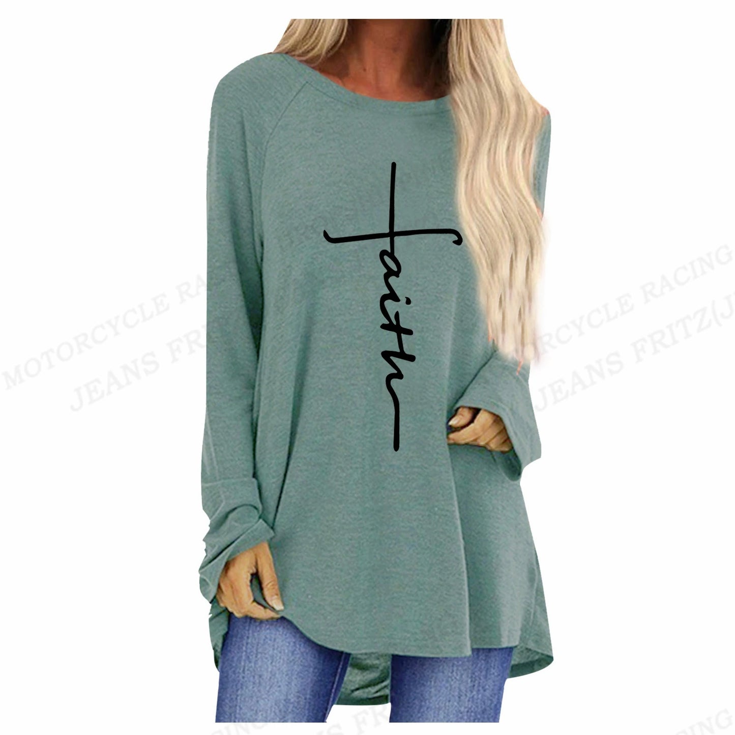 Christian Cross T shirt Long Sleeve Oversized