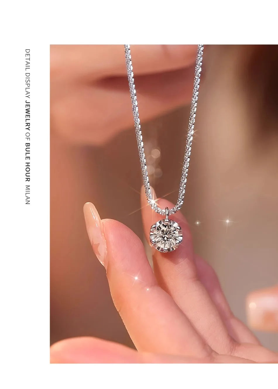 Super Sparkly D Color Moissanite Pendant silver chain plated 18K
