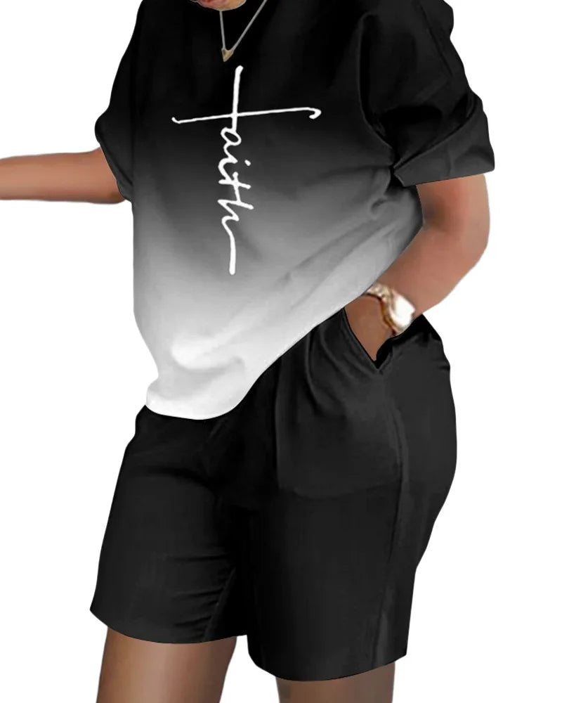 Summer Luxury T-shirt+Shorts 2 Piece Sets Soft Jogging Tracksuit