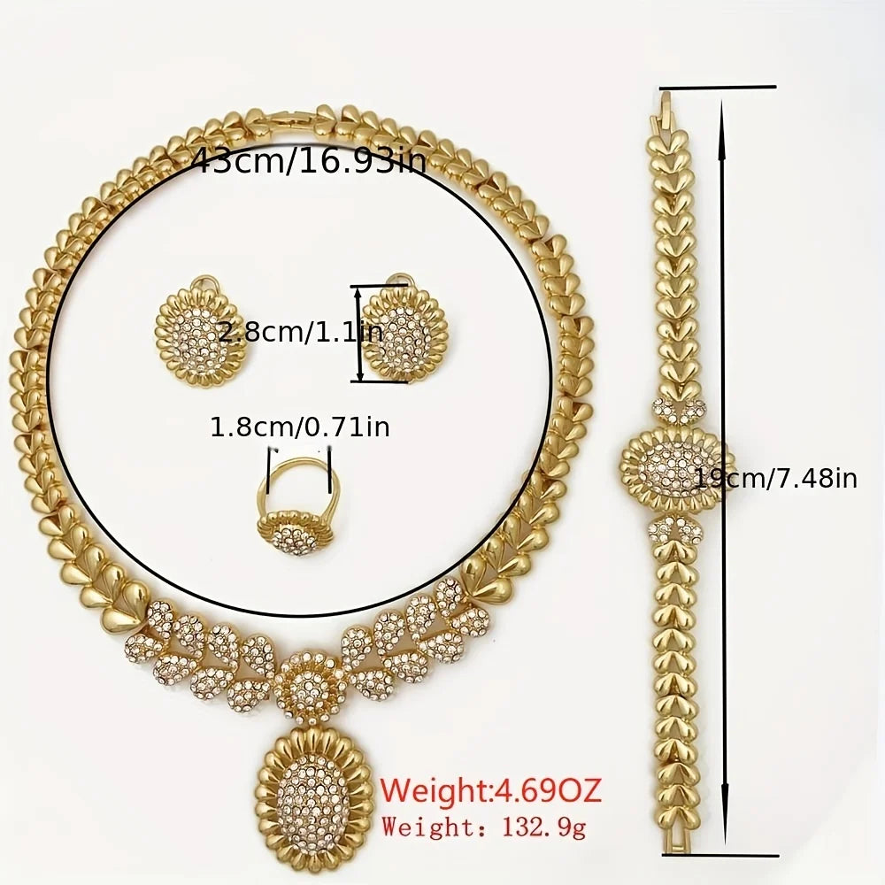 Women Necklaces Earrings Ring Bracelet 4Pcs Jewelry Sets