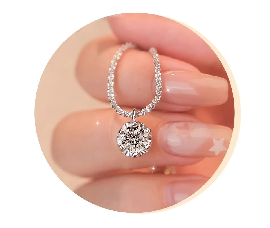 Super Sparkly D Color Moissanite Pendant silver chain plated 18K