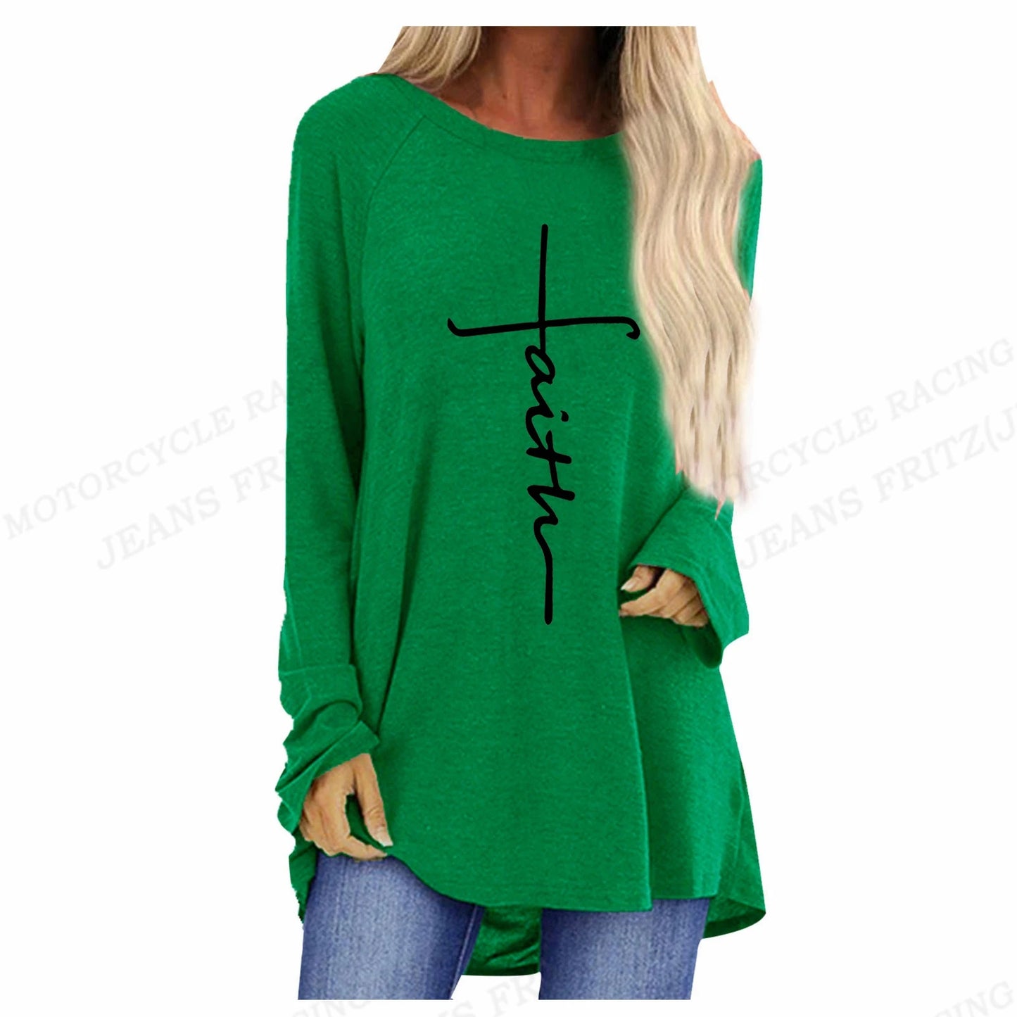 Christian Cross T shirt Long Sleeve Oversized