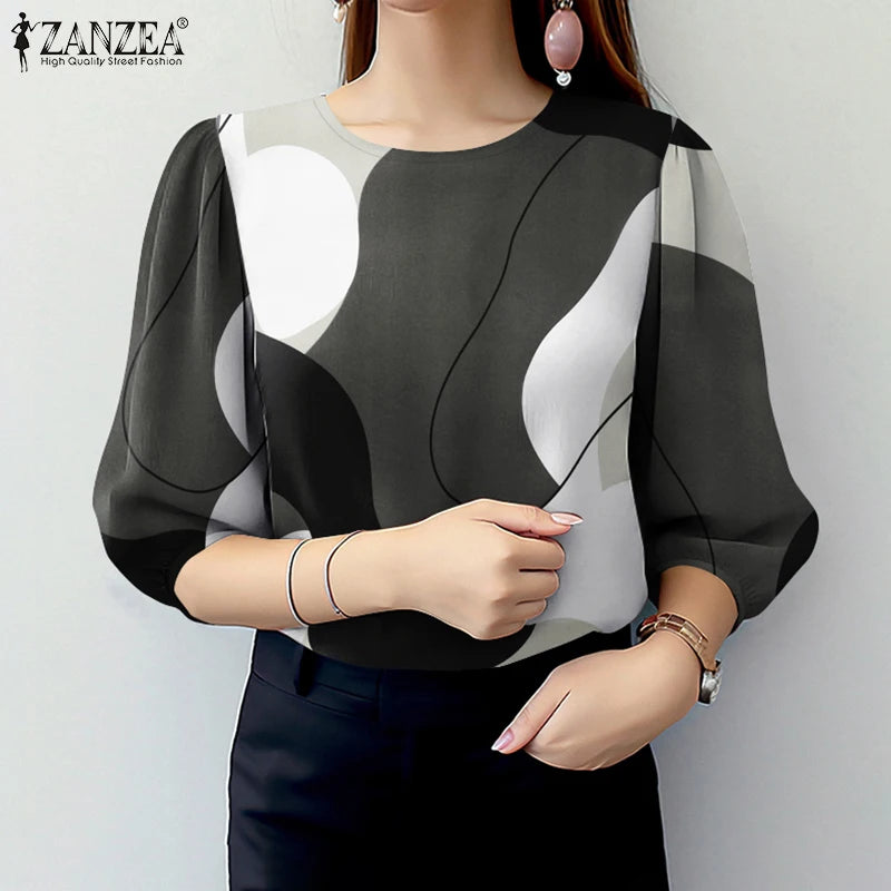 Summer O-neck Smock Tops Casual Color-Blocked Pattern