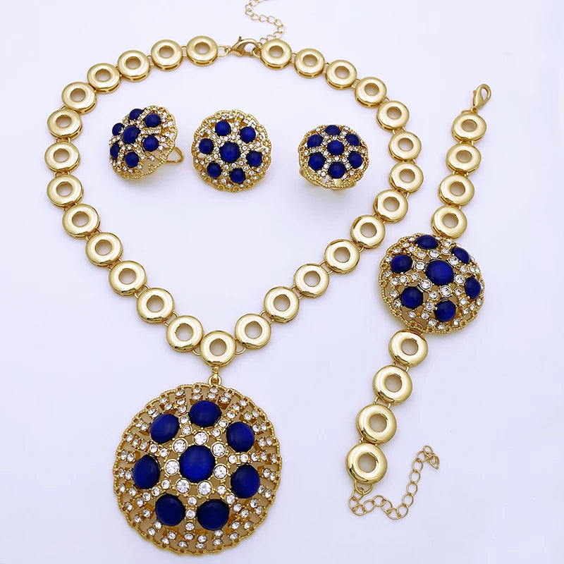 Italian Luxury Design Jewelry Set Party Set, Classic Blue Round Pendant Necklace