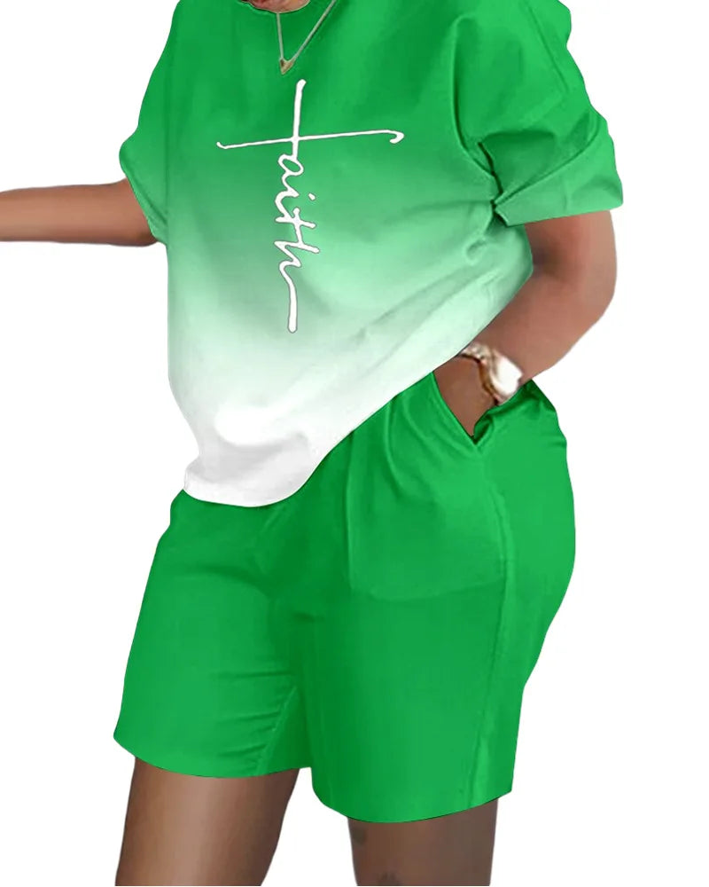 Summer Luxury T-shirt+Shorts 2 Piece Sets Soft Jogging Tracksuit