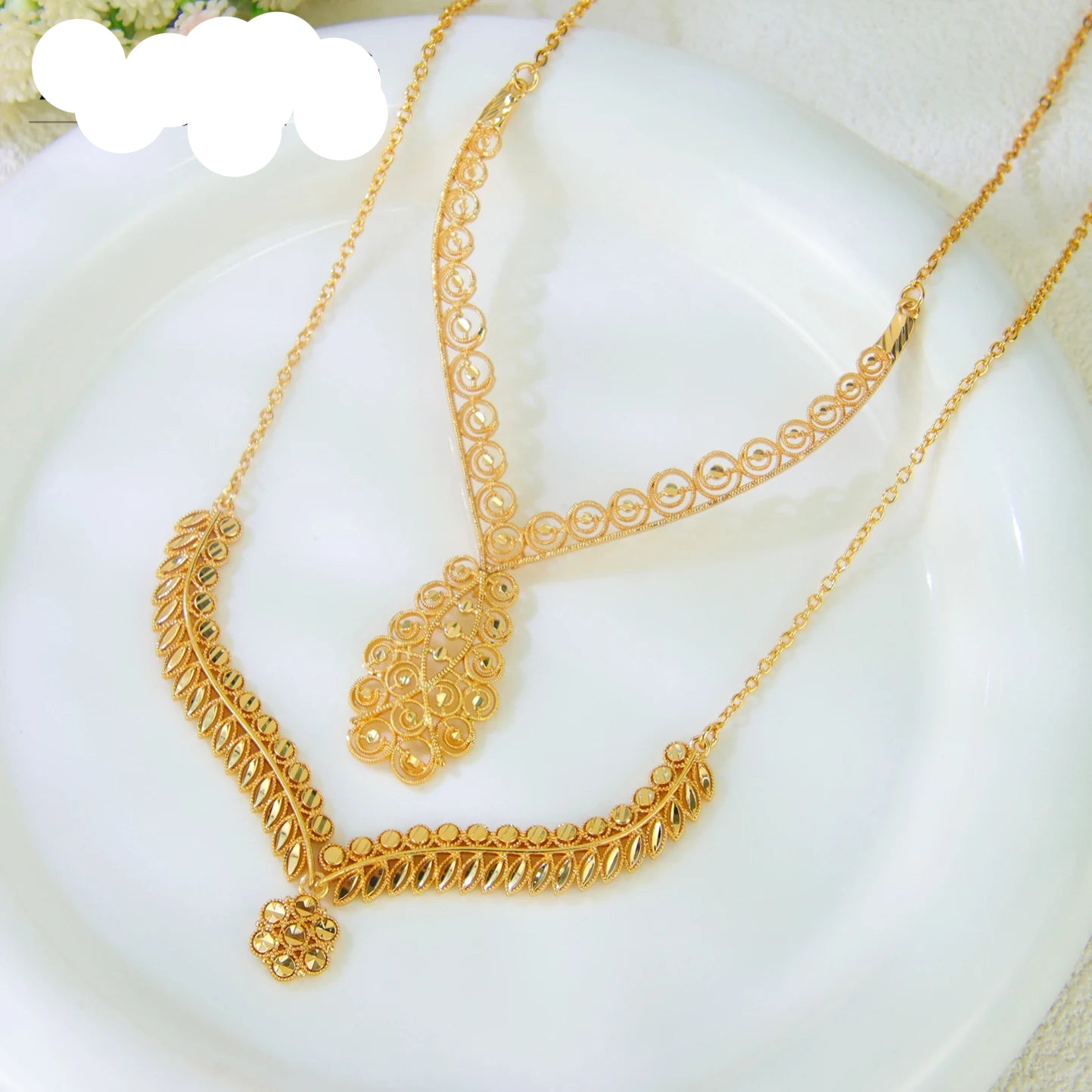 Classic Jewelry Set 21k Gold Plated Necklace Bracelet Earrings