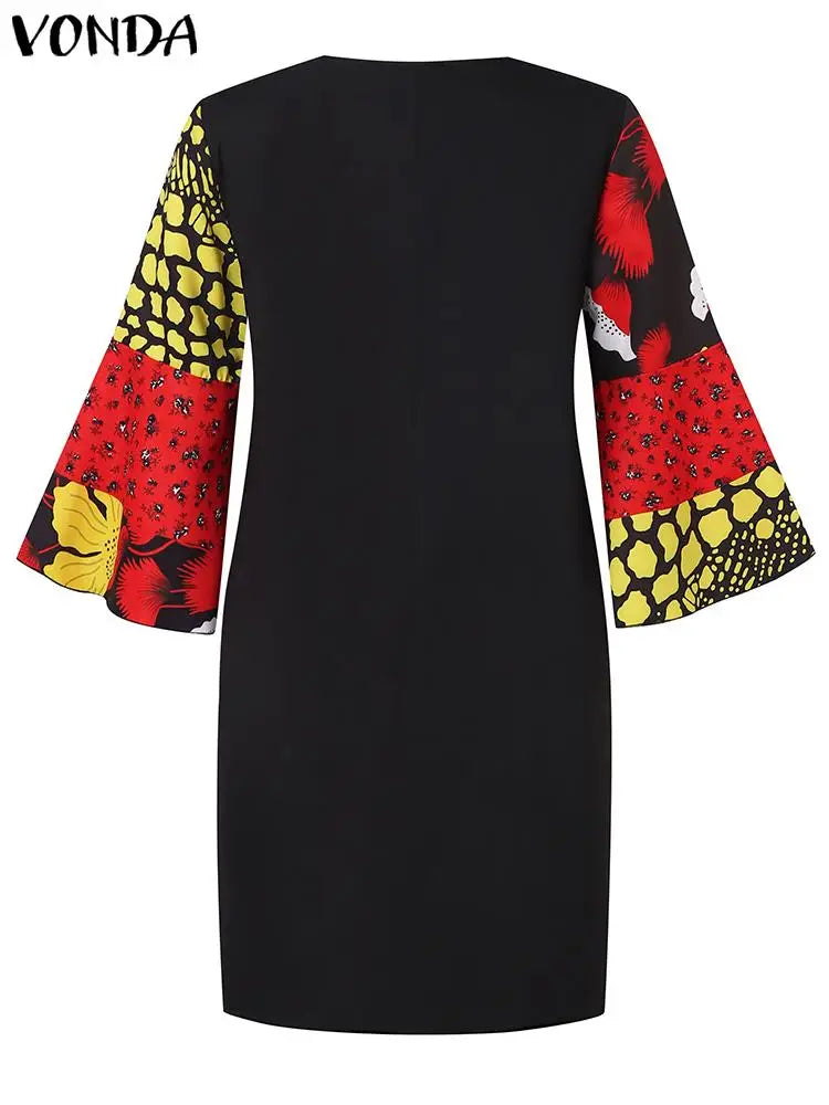 Plus Size Short Dress Flare Sleeve Party Sundress