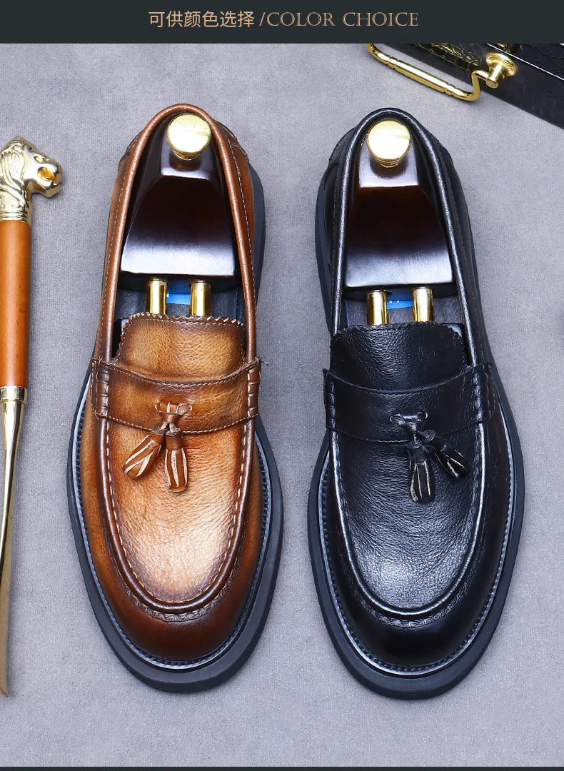 Soft Leather Elegant Mens Dress Loafers Shoes Luxury Genuine Leather Shoes