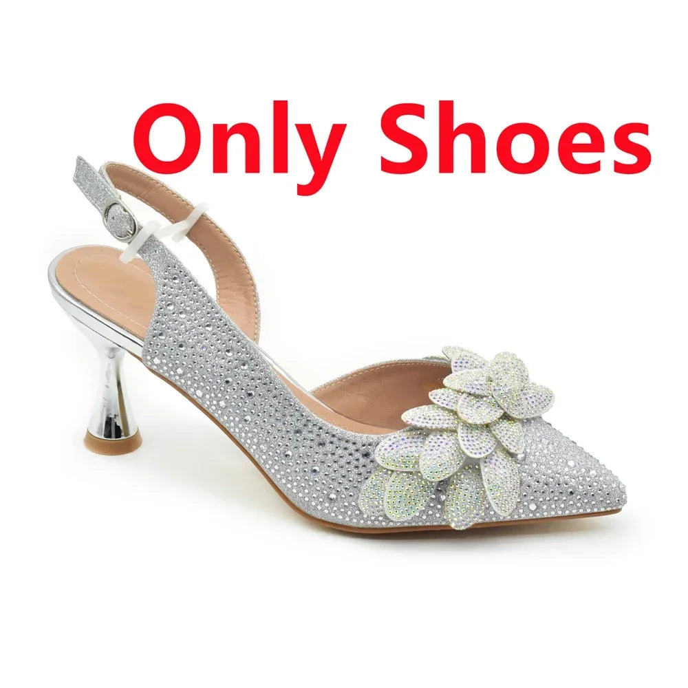 Medium Heeled Sandals for Women Fashion Wedding Party Shoes and Bags Set