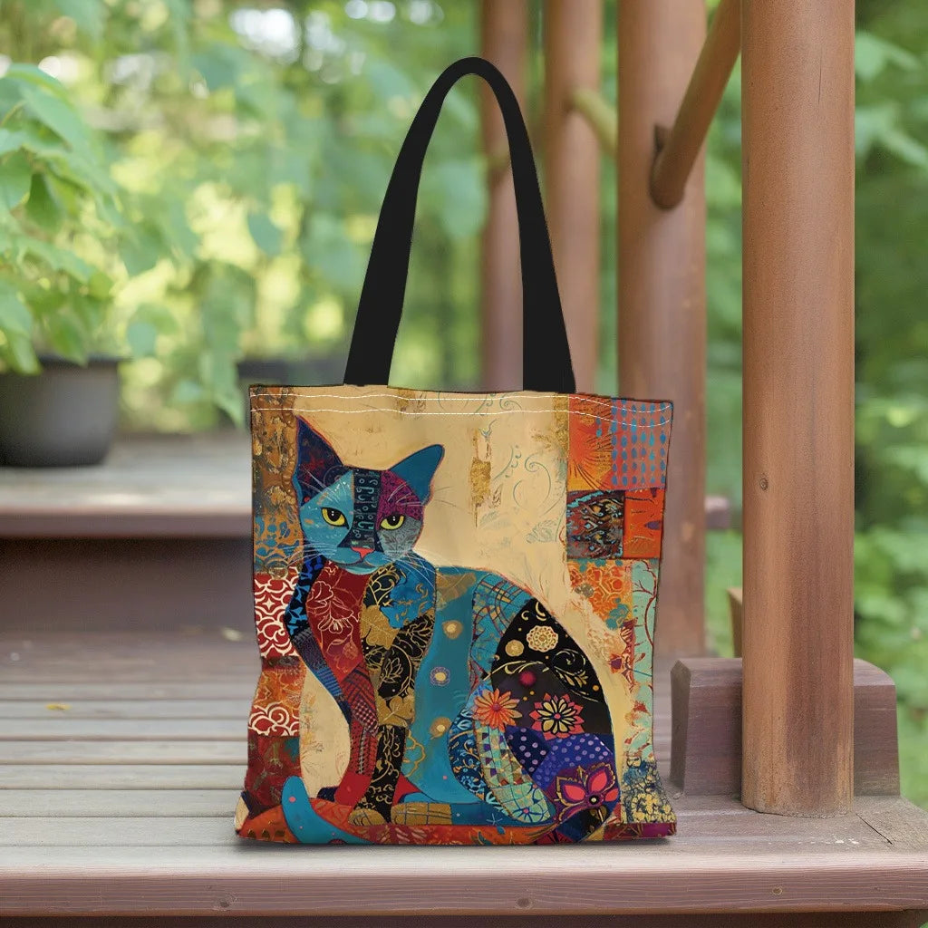 Floral Cat Pattern Lightweight Grocery Shopping Bag