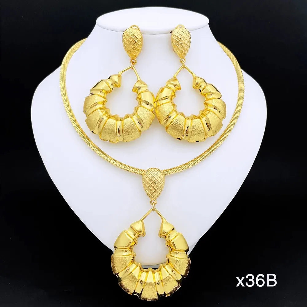 Exaggerate Big Earring Gold Color Large Pendant Necklace Jewelry Accessories