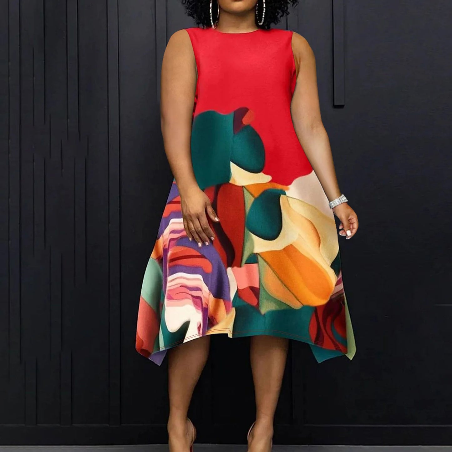 Plus Size Summer Sleeveless Street Style Midi Dress