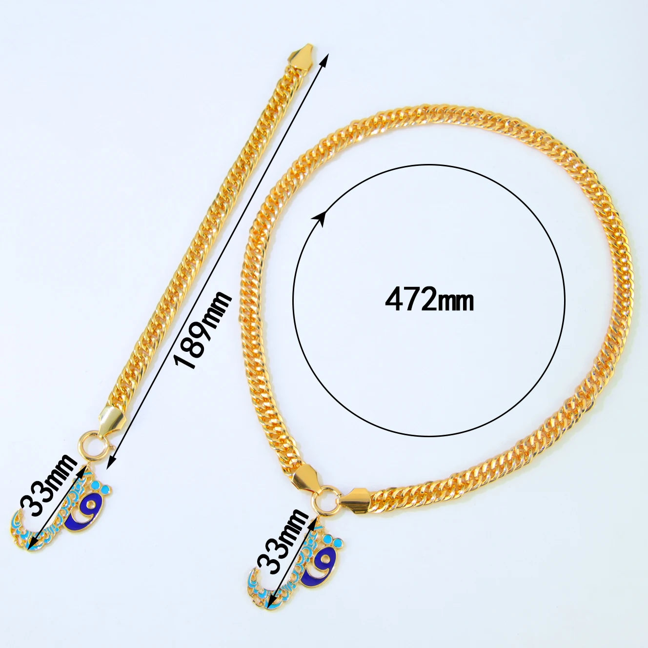 Luxury Gold Color Necklace Bracelet 21k Gold Plated Jewelry