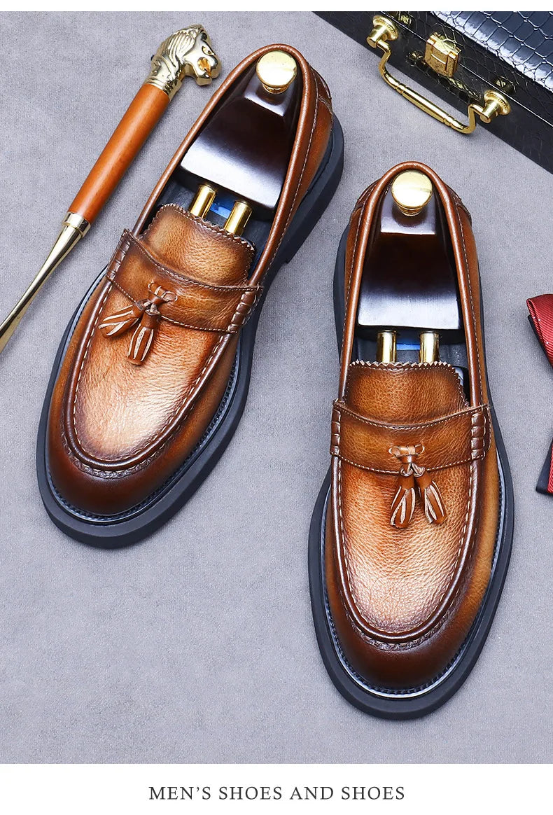 Soft Leather Elegant Mens Dress Loafers Shoes Luxury Genuine Leather Shoes