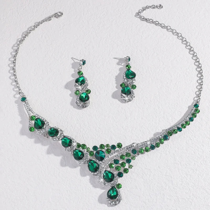 Bridal Colorful Crystal Necklace and Earrings Suite