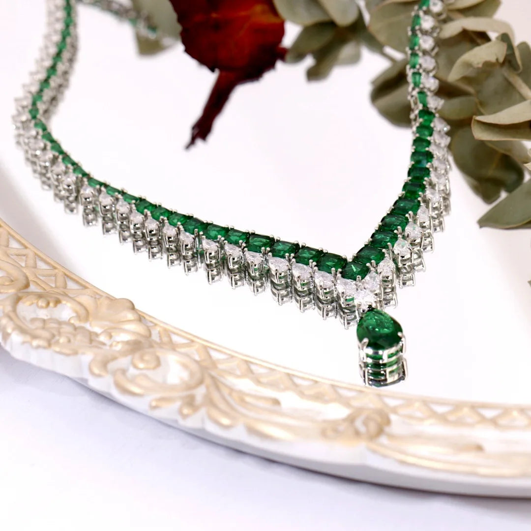 French vintage emerald green zircon high-end party collarbone necklaces