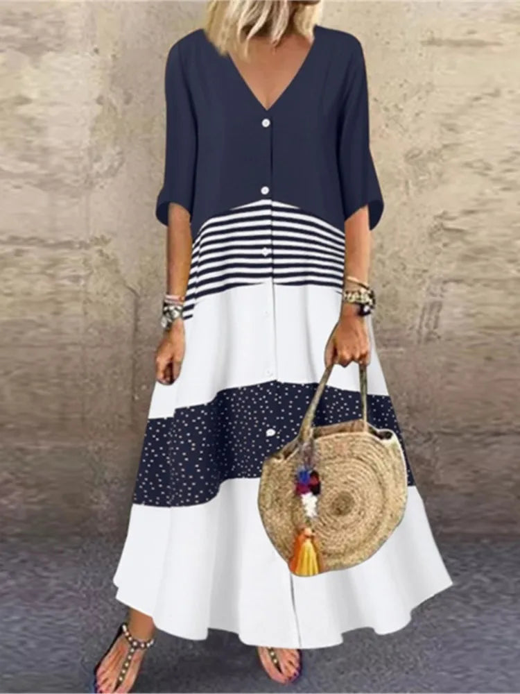 Sexy V-neck Fashion Printed Long