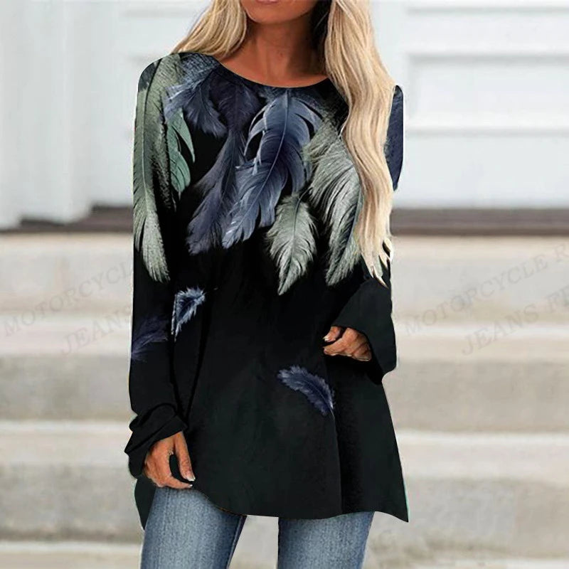 Plant Flowers T Shirt Long Sleeve Butterfly Tops