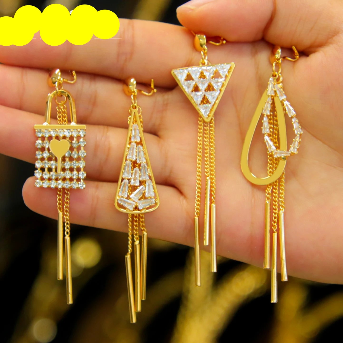 Elegant Shiny Tassel Necklace Set 21k Gold Plated Geometric Triangular Party Jewelry