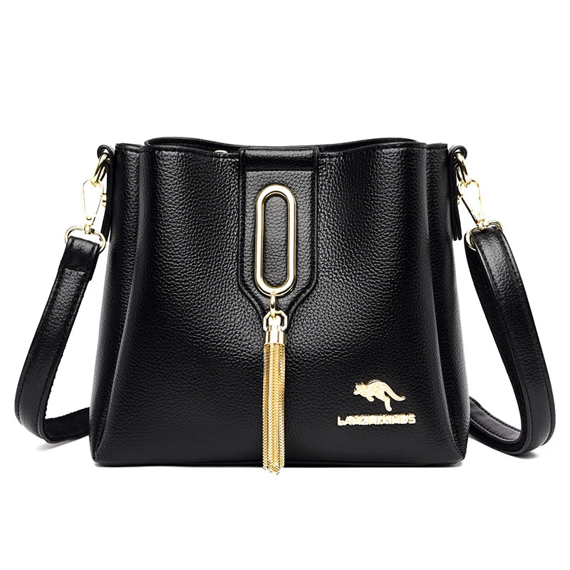High Quality Leather Three layers Ladies Shoulder Crossbody Bag
