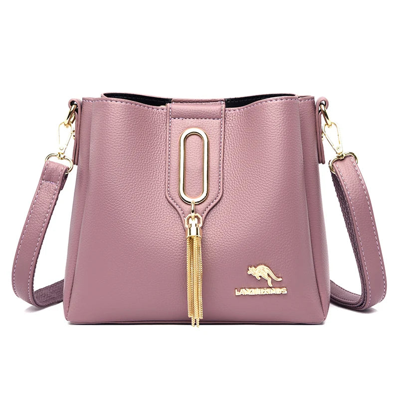 High Quality Leather Three layers Ladies Shoulder Crossbody Bag