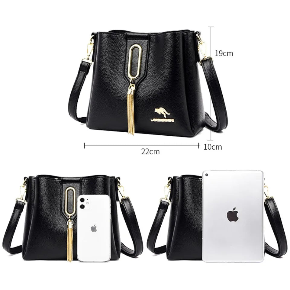 High Quality Leather Three layers Ladies Shoulder Crossbody Bag