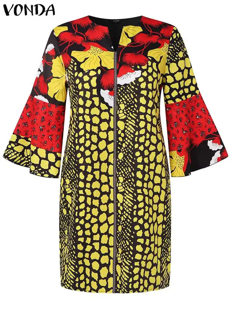 Plus Size Short Dress Flare Sleeve Party Sundress
