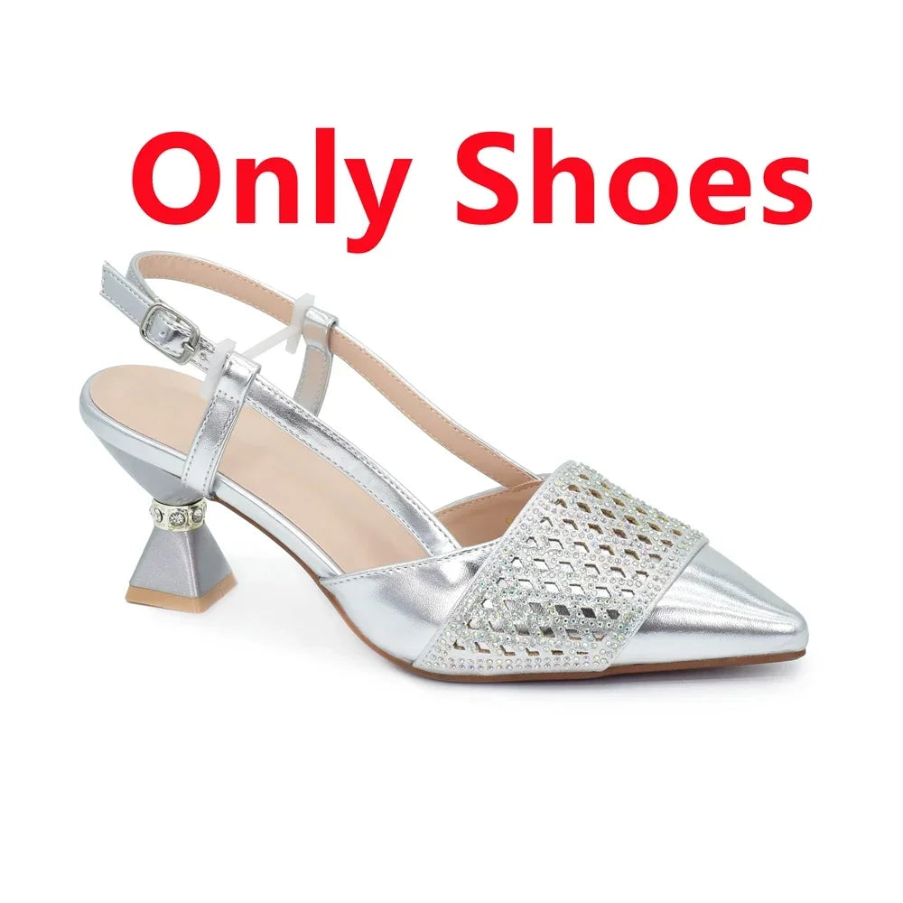 New Arrival Women Italian Shoes and Matching Bags Sets Decorated