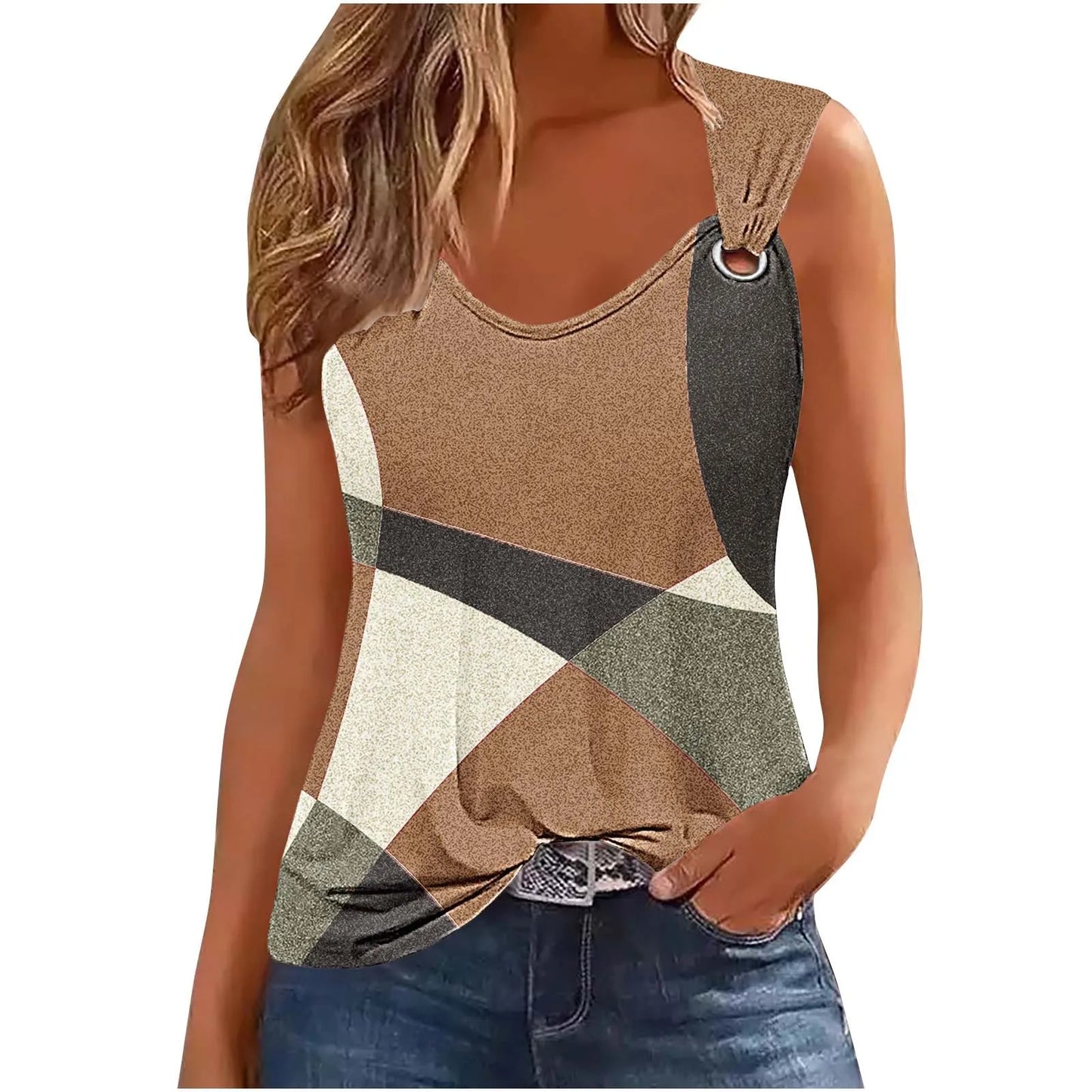 2025 Summer T-shirt Sleeveless V-neck Stripe n