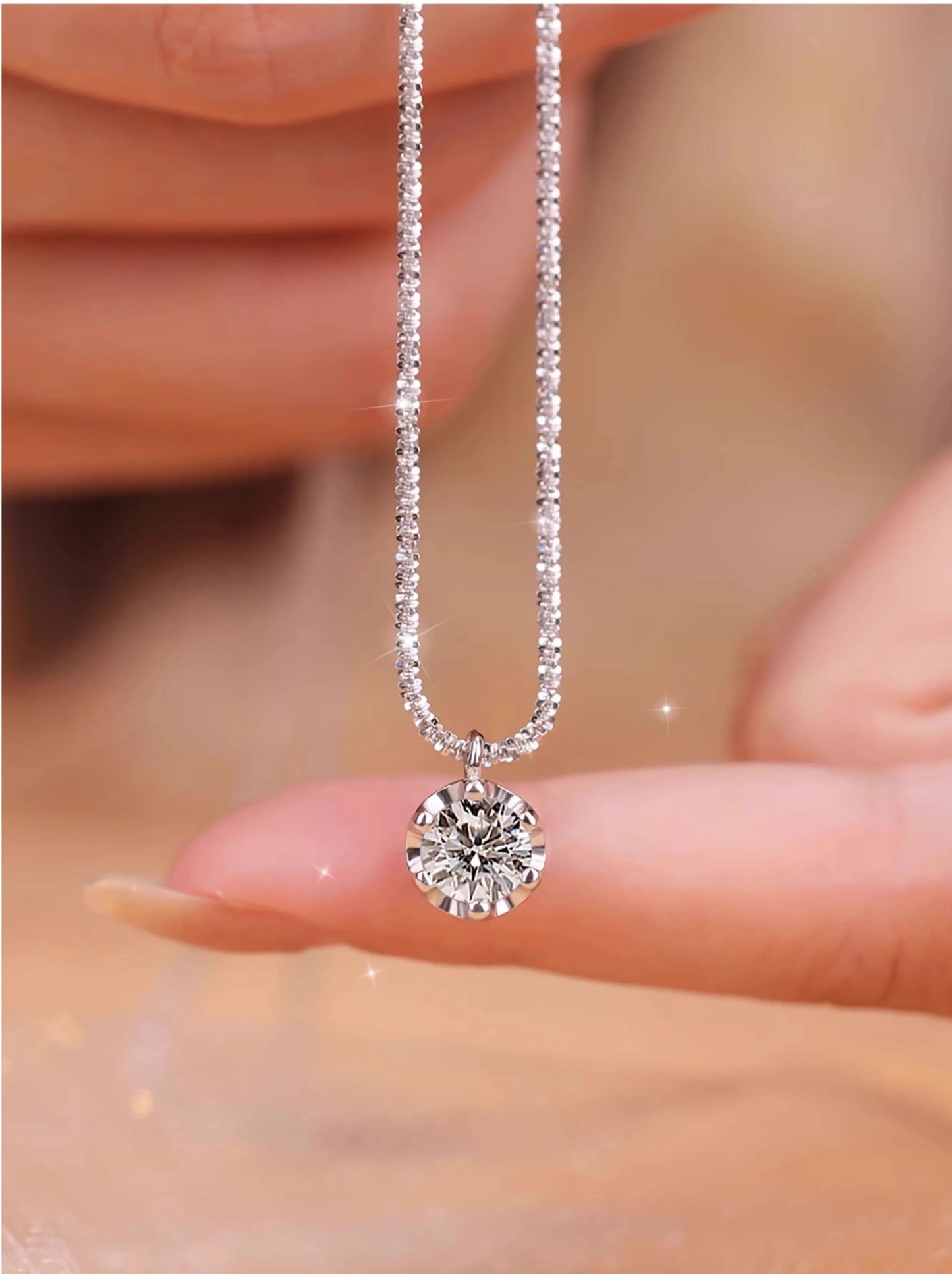 Super Sparkly D Color Moissanite Pendant silver chain plated 18K