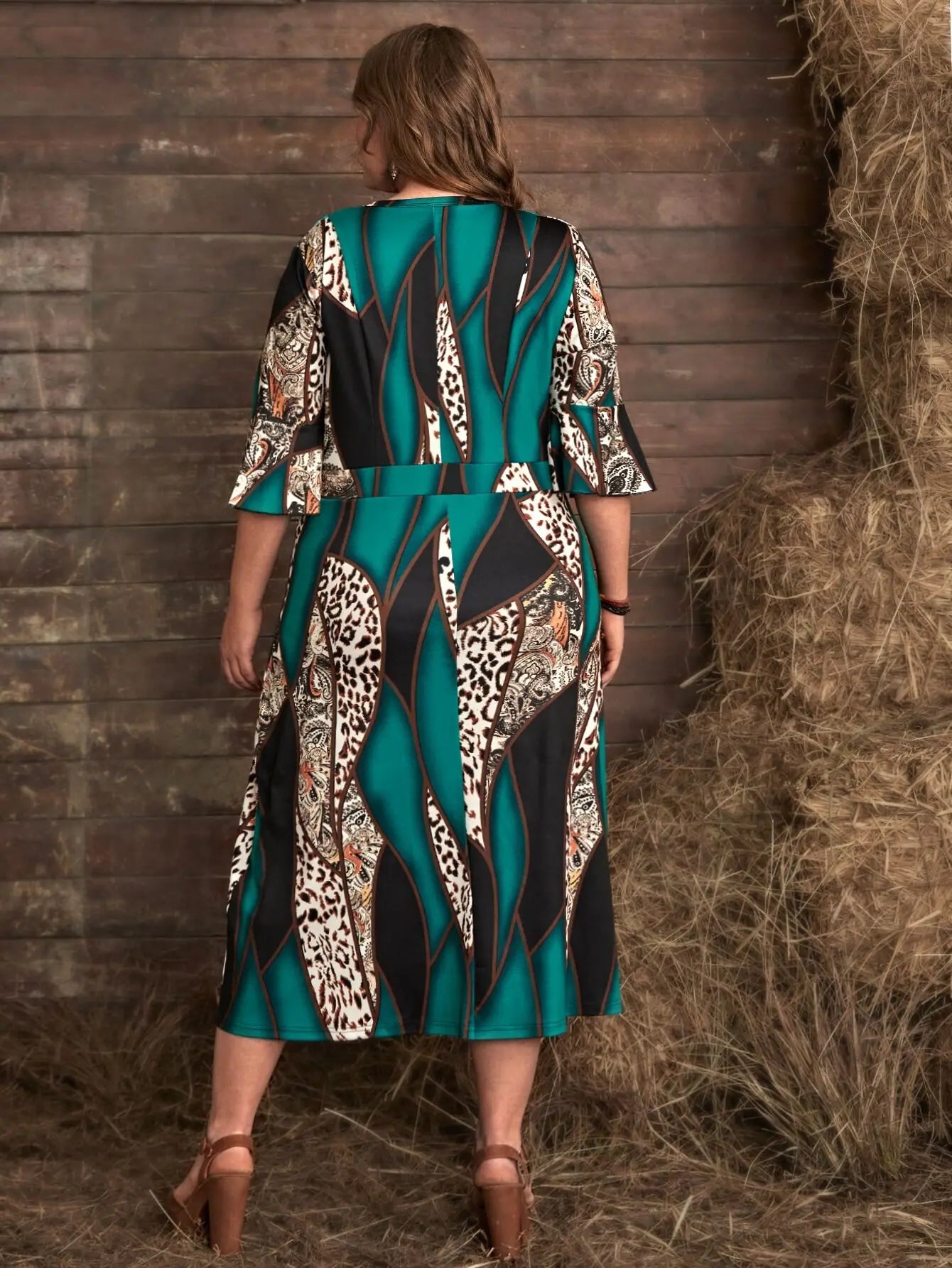Plus Size Leopard Geometric Print Elegant Party Dress