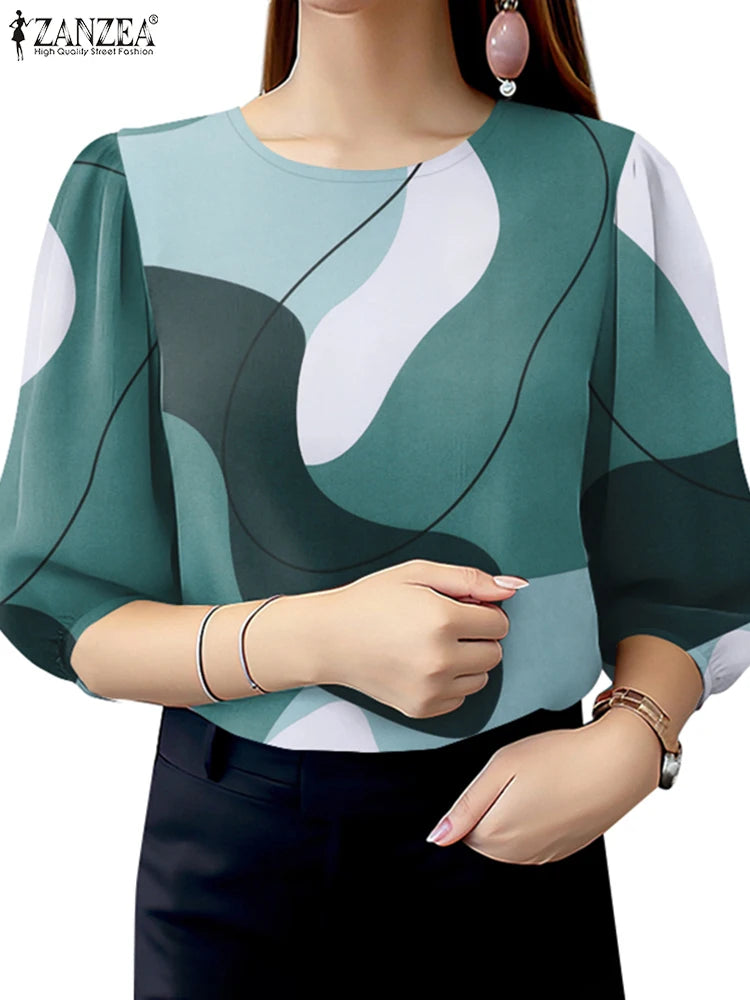 Summer O-neck Smock Tops Casual Color-Blocked Pattern