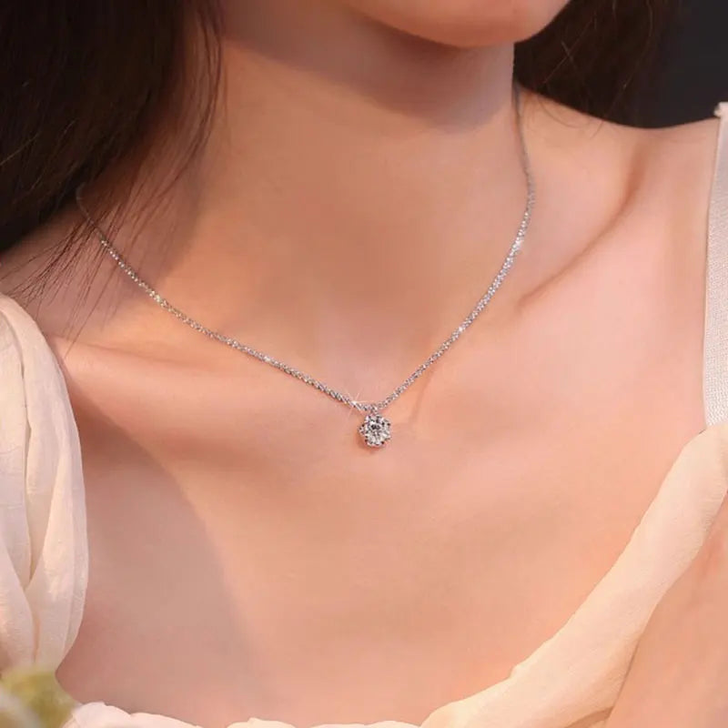 Super Sparkly D Color Moissanite Pendant silver chain plated 18K