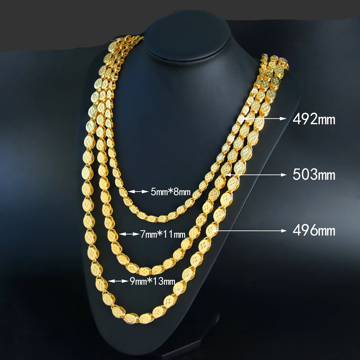 Luxury Long Necklace 50/100cm 24k Gold Plated Islamic Turkish Jewelry